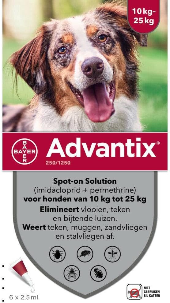 Advantix Medium Dog - 10 to 25 kg - 6 Pipettes - Image 1