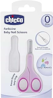 Baby and Kids Nail Scissors, Stainless Steel Nail Scissors with Curved Blades and Rounded Tips, Protective Cap, Non-Slip Rubber Handle, for Babies 0+ Months, Pink - Image 1