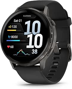 Garmin Venu 4.45 mm - Advanced Fitness and Health Smart GPS Watches with Ultra-Bright and Colorful Display, Integrated LED Lamp and Connected Functions - Black and Gray with Black Strap - Image 1