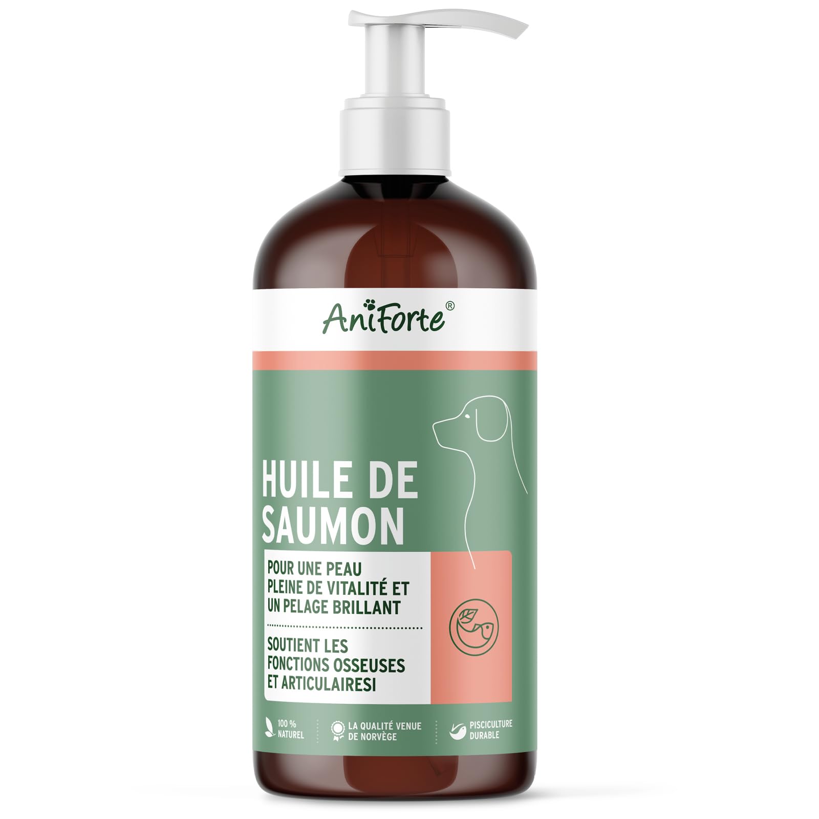 AniForte Salmon Oil for Dogs 1 Litre - Natural Fish Oil from Norway Rich in Omega 3 & 6, Barf Supplement for Dogs Without Additives, Food Supplement - Image 1