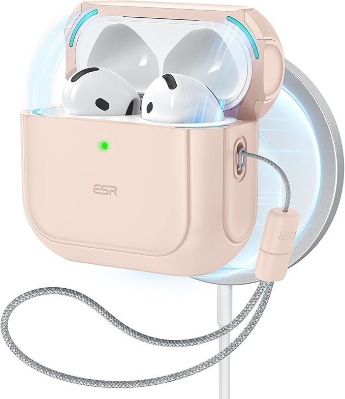 ESR AirPods 4 Case, Compatible with AirPods 4 (2024) (USB-C), Compatible with MagSafe, Drop Protection Cover with Drawstring, Magnetic Cover, Orbit Hybrid Series, Titanium Desert - Image 1