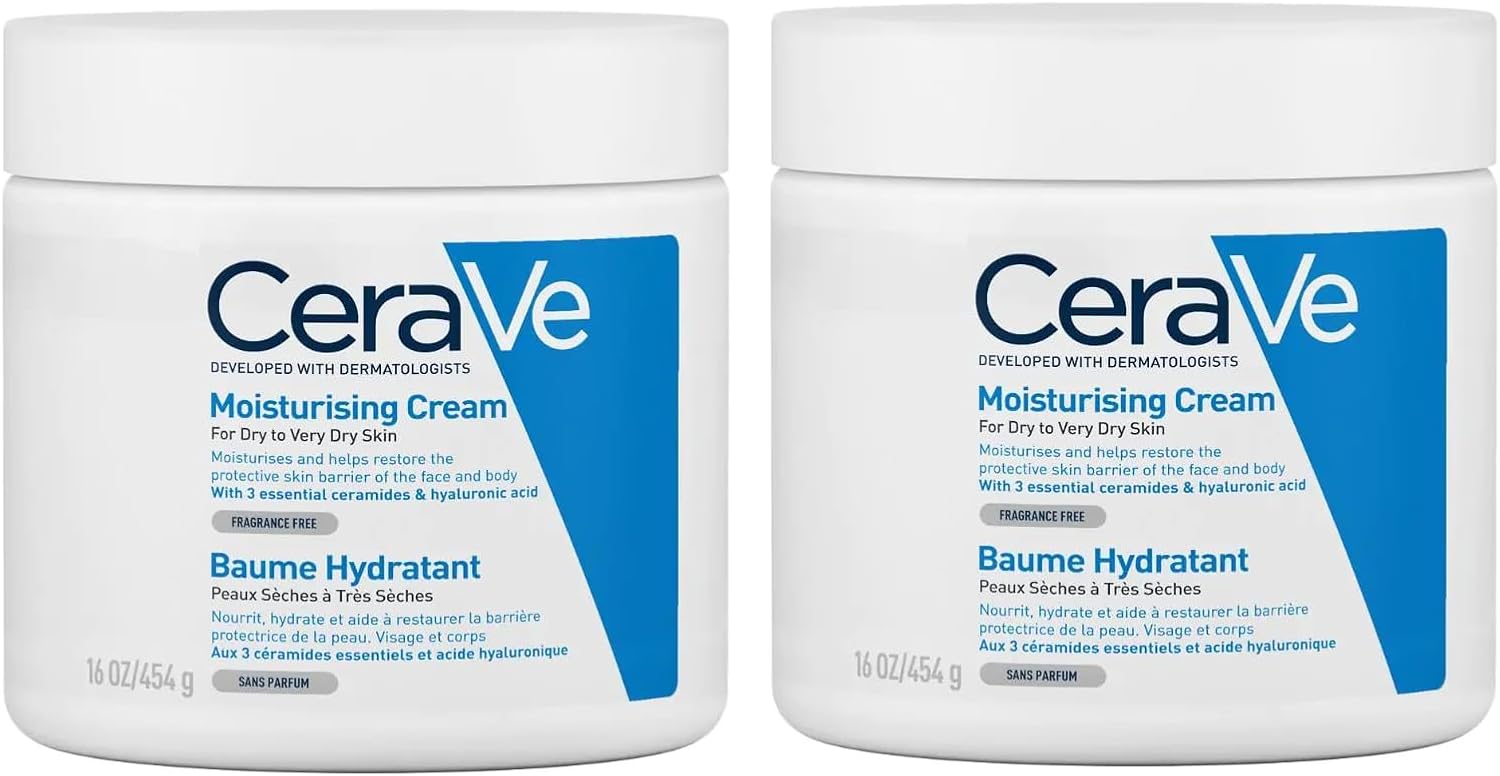 CeraVe Moisturizing Cream - With Hyaluronic Acid & 3 Essential Ceramides - Rich Hydration for Dry to Very Dry Face & Body, Suitable for Sensitive Skin (2 Pack) 16oz x 2 - Image 1