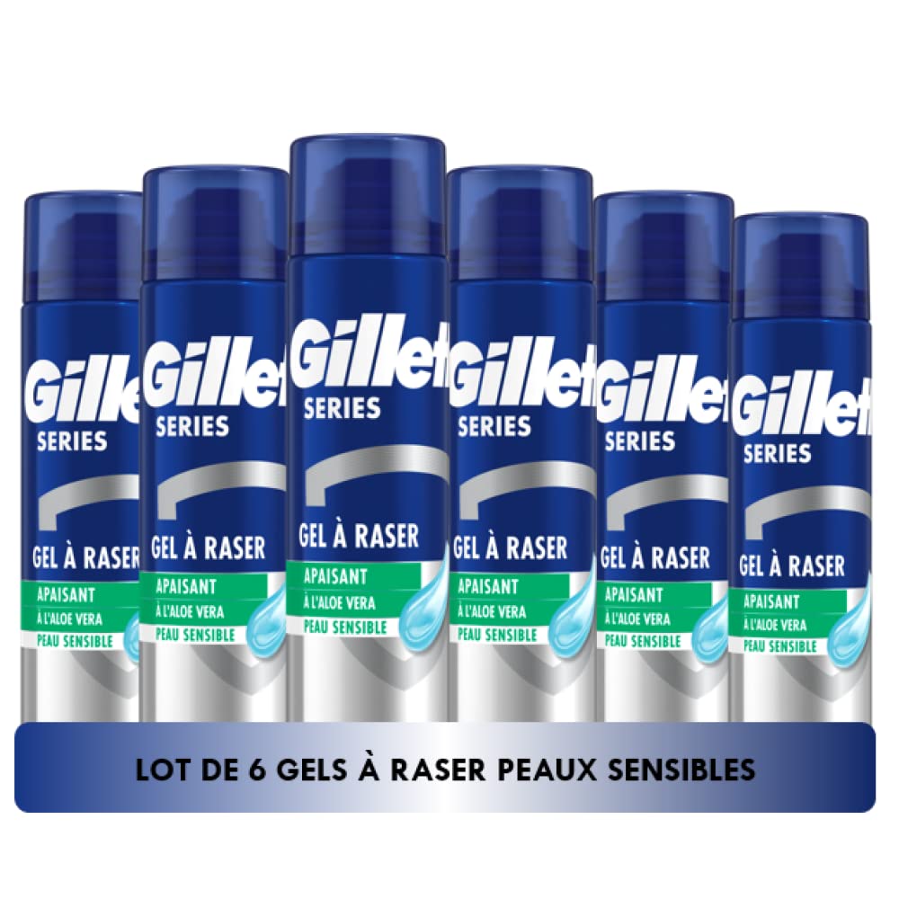 Gillette Series Soothing Aloe Vera Shaving Gel, For Sensitive Skin, Complete Protection Against Irritation, 6x200ml - Image 1