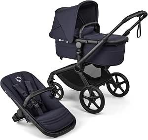 Bugaboo Fox 5 Renew 2-in-1 Offroad Pushchair with Suspension, Easy Folding, Spacious Carrycot, Extendable Seat, One-Handed Operation, Black Frame and Deep Indigo Hood - Image 1