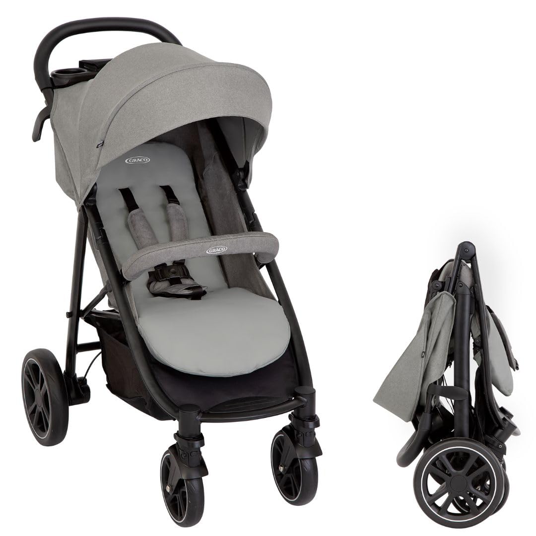 Graco EezeFold DLX - Compact Lightweight Stroller | One Hand Folding, 4 Wheel Suspension, Lying Position, Large Basket - Lunar Grey - Image 1