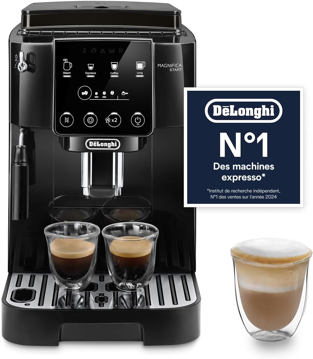 De’Longhi Magnifica Start - Perfetto Machine à Café Automatique avec Mousseur à Lait Manuel, 4 Boissons en une Seule Touche pour Espresso et Cappuccino, Commandes Soft Touch, Noir (ECAM222.20.B) - Image 1