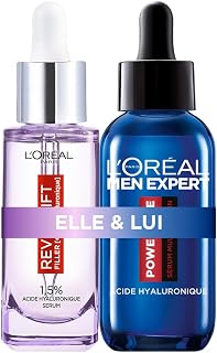 L'Oréal Paris - Routine Soin Visage à l'Acide Hyaluronique Pour Femme & Homme - Sérum Anti-Rides & Hydratant Revitalift Filler & L'Oréal Men Expert - Pour Tous Types de Peaux - Lot de 2x30 ml - Image 1
