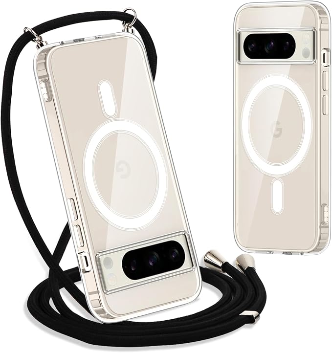 Yoedge Magnetic Necklace Case for Google Pixel 8 Pro 5G with Cord 6.7 Inches, [Compatible with MagSafe] Transparent Adjustable Lanyard Necklace Case, Ultra Thin Silicone TPU Shockproof Case, Black - Image 1
