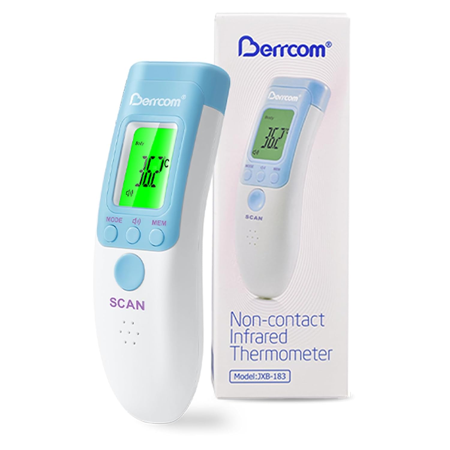 Berrcom Adult Forehead Thermometer, 3 in 1 Non-Contact Infrared Baby Medical Thermometer with Instant Reading, °C/°F Switch, Fever Alarm - Image 1