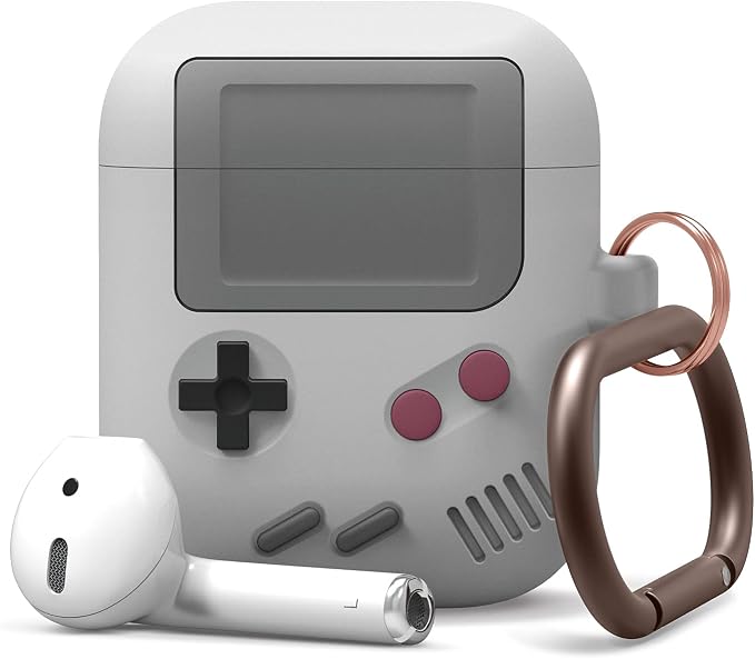 elago AW5 Case Compatible with Apple AirPods 1 and Compatible with Apple AirPods 2, Game Console Design, Case Cover with Carabiner (Grey) - Image 1