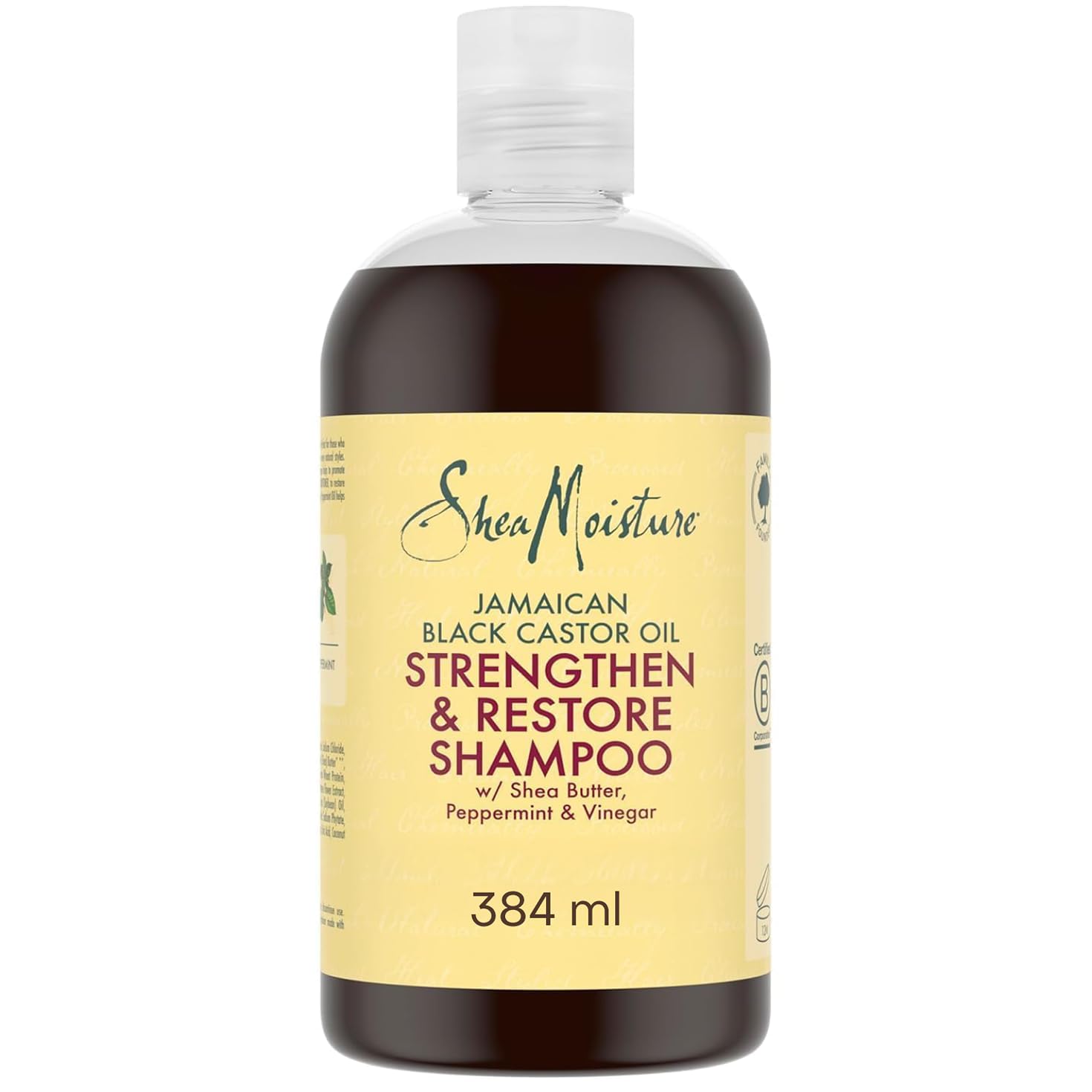 SheaMoisture Strengthen & Restore - Shampooing Doux - Sans Sulfate à l’Huile de Ricin Noir de Jamaïque et au Beurre de Karité - Pour Cheveux Abîmés ou Traités Chimiquement - 1 x 384 ml - Image 1