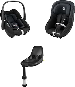 Maxi-Cosi FamilyFix S i-Size ISOFIX Car Seat Base Set, Pebble S i-Size Baby Car Seat, Pearl S i-Size Child Car Seat, Click & Go Installation, 0-4 Years, 0-18 kg, 40 to 105 cm, Tonal Grap - Image 1