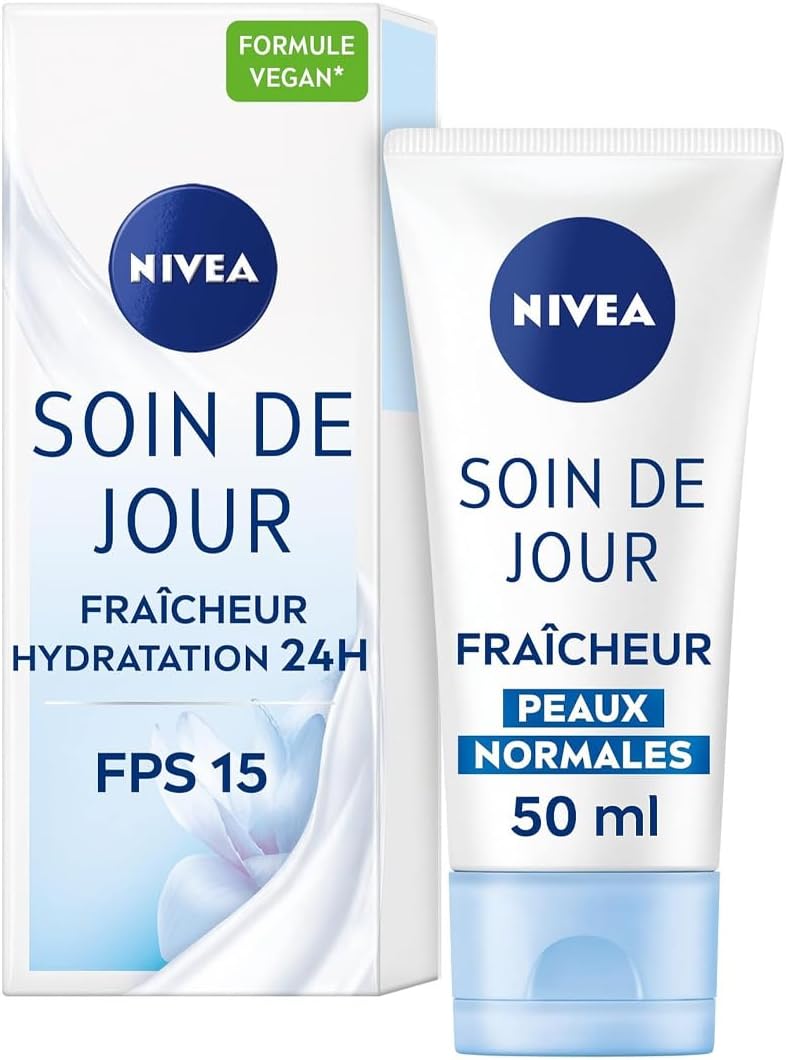 NIVEA - Soin De Jour Fraîcheur - Crème Visage FPS 15 - Hydratation Intense 24H - Repulpe & Rafraîchit - Vitamine E & Extrait De Lotus - Texture Légère - Peaux Normales - 50 ml - Image 1
