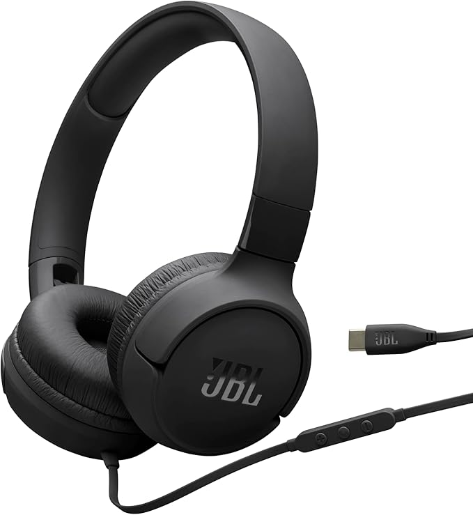 JBL Tune 520C, Wired Over-Ear Comfortable Headphones with Microphone, Pure Bass JBL Sound, EQ Presets, USB-C Connectivity, Foldable Design and Tangle-Free Cable, Black - Image 1