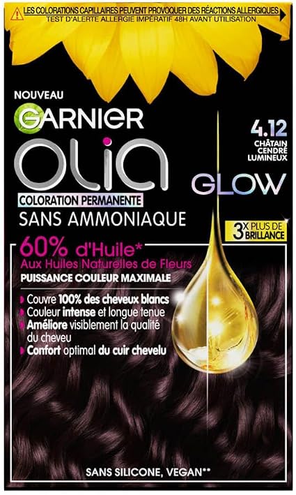 Garnier Olia Glow Permanent Hair Colour - Ammonia-Free - Natural Flower Oils - Bright Ash Brown (4.12) - Image 1