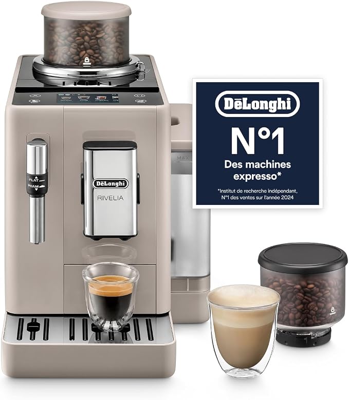 De'Longhi Rivelia - Perfetto Automatic Coffee Machine, Classic Milk Frother, 8 Saved Drinks, Colour Touch Screen, Interchangeable Coffee Bean Tank, Black (EXAM440.35.BG) - Image 1