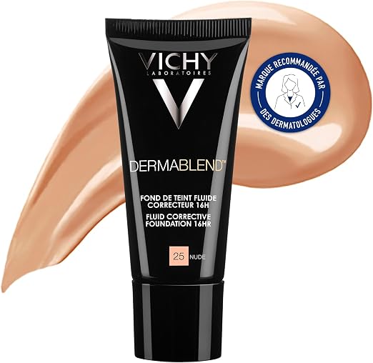 Vichy, Dermablend High Coverage Concealer Fluid Foundation For All Skin Types, Shade : 25 Nude, 30 ml - Image 1
