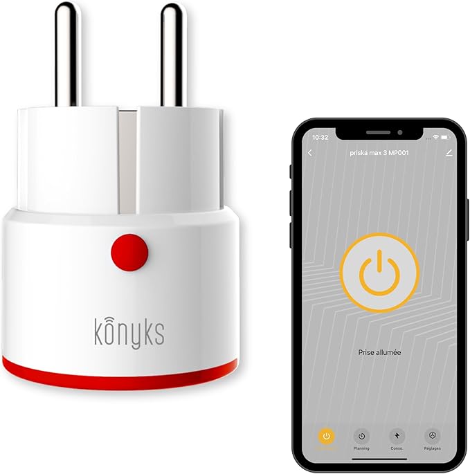 Konyks Konyks Priska Max 3 FR Smart Plug - WiFi + BT, Advanced Functions V3, 16A, Consumption Meter, Compatible with Alexa and Google Home & Tuya - - Image 1