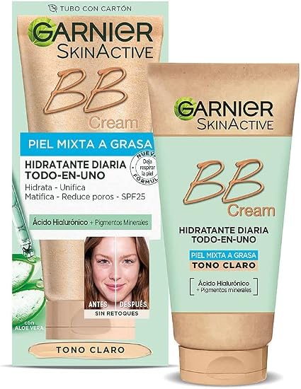 Garnier BB Skin Active Cream, for Combination to Oily Skin, with SPF 25, Hyaluronic Acid, Aloe Vera Extract & Mineral Pigments, Corrects & Brightens Skin, Light Colour, 50 ml (Pack of 1)] - Image 1