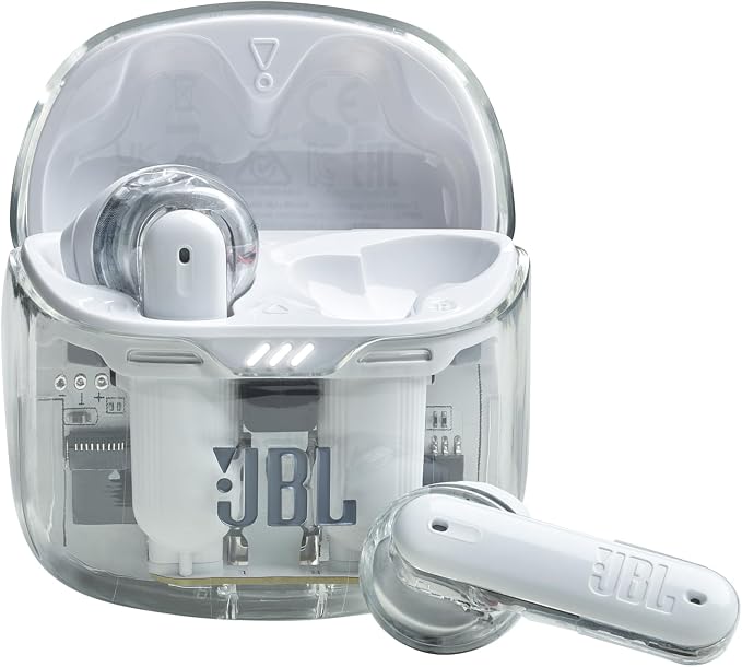JBL Tune Flex Ghost Bluetooth Earbuds, Noise Cancelling Earbuds, Water Resistant Earbuds with 32 Hours Battery Life, White Ghost (Renewed) - Image 1