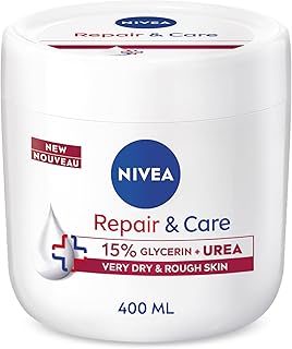 NIVEA Repair & Care Crème à l'urée (400 ml), crème hydratante en profondeur, hydrate la peau sèche avec de l'urée et de la glycérine pendant 72 heures, idéale pour le corps, les mains et le visage - Image 1