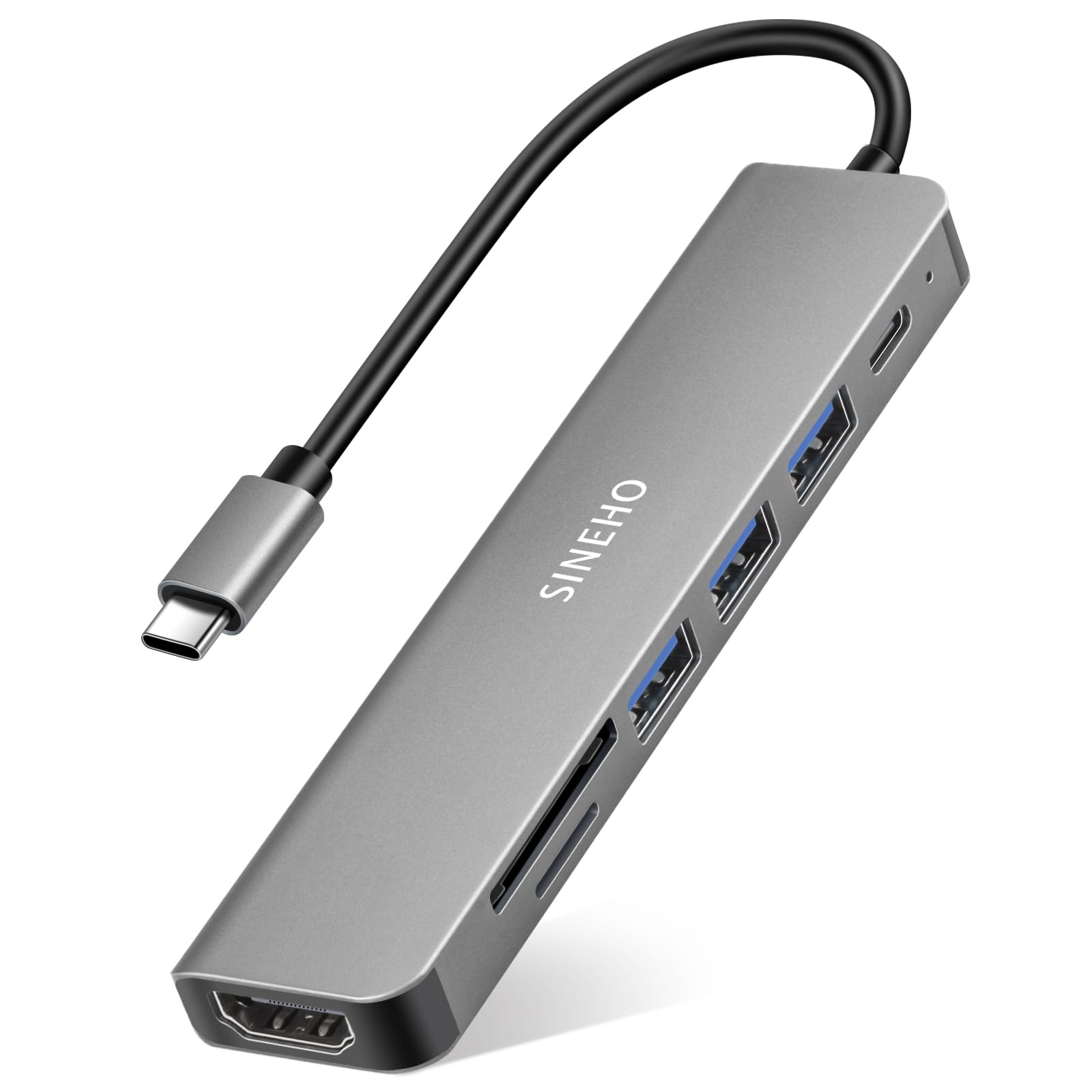 SINEHO 7-in-1 USB C Hub, USB C Adapter with HDMI 4K, 100W PD, 3 USB-A Data Ports, SD/TF Card Reader - Compatible with MacBook, Dell XPS, Surface Pro and More - Image 1
