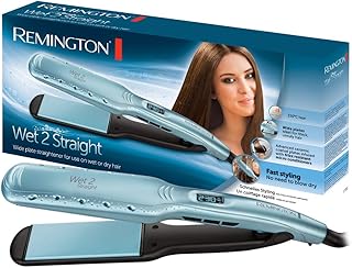 Remington Lisseur Cheveux [Lissage sur cheveux mouillés ou sec] Wet2Straight (Plaques larges, Soins à l'huile d'argan et Vitamine E, Lisse & sèche, Prêt en 15 sec, Céramique,) Fer à Lisser S7350 - Image 1
