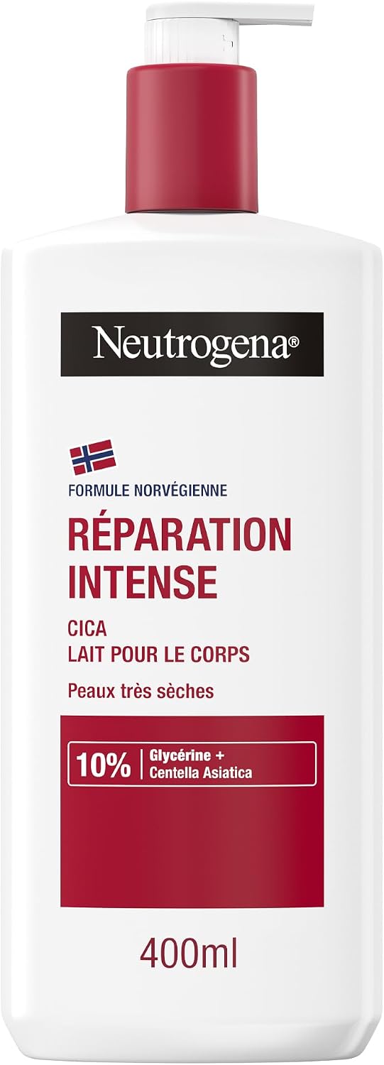Neutrogena – Lait pour le corps Réparation Intense Cica (flacon-pompe de 400 ml) – Lait corps non gras pour peaux très sèches – Lait hydratant avec glycérine et Centella asiatica - Image 1