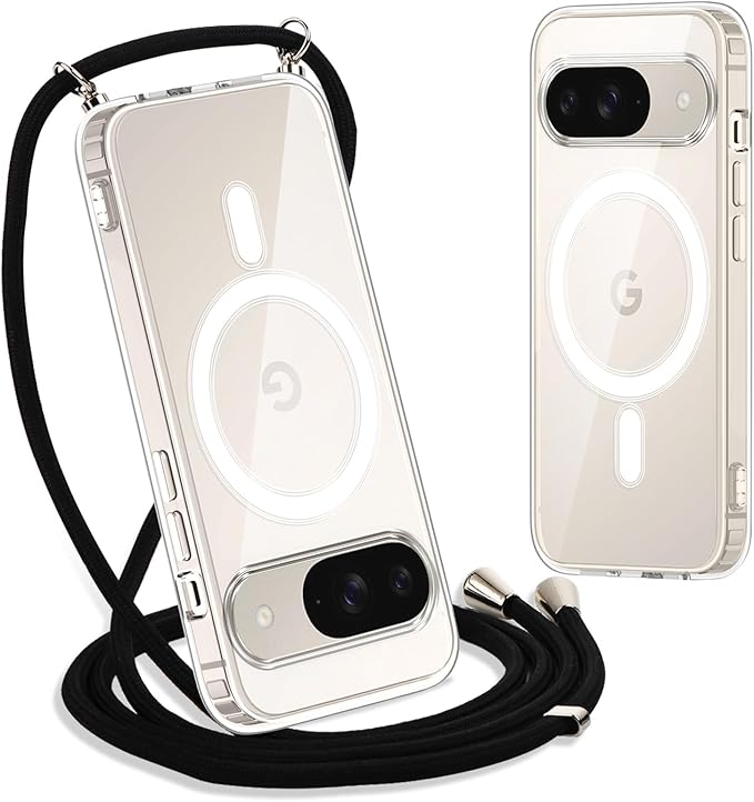 Yoedge Magnetic Collar Case for Google Pixel 9/9 Pro with Cord 6.3 Inches, [Compatible with MagSafe] Transparent Adjustable Lanyard Necklace Case, Ultra Thin Silicone TPU Shockproof Case, Black - Image 1