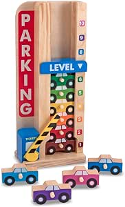 Melissa & Doug Garage-Stack and Count, Wooden Toys, 10 Wooden Cars, Educational Toys, Development Toy, Early Learning Games, Gift for 3 4 5 6 7 Year Old Boys and Girls - Image 1