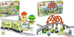 LEGO Duplo Interactive Adventure Train + Bridge and Train Tracks Extension Set, Educational Toy for Toddlers 10427 + 10426 - Image 1