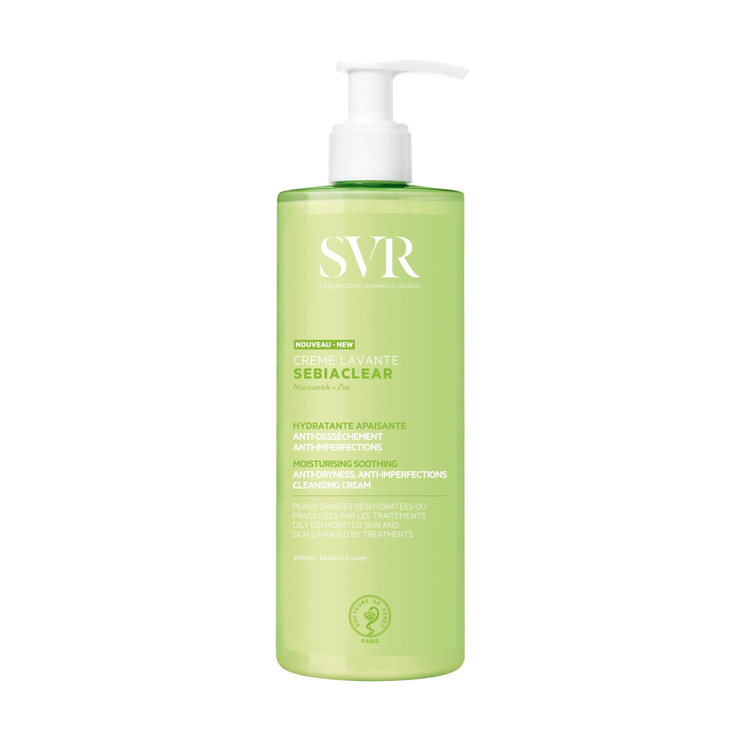 SVR - Sebiaclear Cleansing Cream - Sebiaclear Range - Moisturizing and Soothing Cream Cleanser - For Dehydrated Acne-prone Skin - Niacinamide, Zinc, Glycerin - 400ml - Image 1