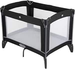 Graco Compact Lightweight Travel Cot with Compact Folding and Carry Bag Suitable from Birth to Approx 3 Years (Black/Grey) - Image 1