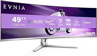 Philips Evnia 49M2C8900LA - Moniteur Gaming incurvé DQHD OLED 49 Pouces, 144 Hertz, 0,03 ms GtG, HDR400, Ambiglow (5120x1440, HDMI 2.1, DisplayPort 1.4, USB-C, Hub USB) Blanc - Image 1