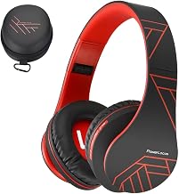 PowerLocus Casque Bluetooth sans Fil, Casque Audio stéréo Pliable sans Fil et Filaire avec Micro intégré, Micro SD/TF, FM pour iPhone/Wiko/Samsung/iPad/PC (Noir/Rouge) - Image 1