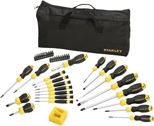 STANLEY STTHT0-62113 Set of 42 Screwdrivers with Nylon Bag + Screwdriver Bit Holder + Bits + Magnetizer - Smooth Handle End - Chrome-Plated Steel Screwdriver - Anti-Corrosion - SoftGrip Coating - Image 1