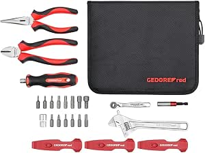 GEDORE red Professional Bike Tools for Workshop, 25 Pieces, Adjustable Wrench, 1/4 Inch Bit Holder Screwdriver, Multi-function Bike Tools with Bag - Image 1