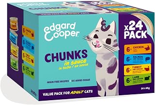 Edgard & Cooper pâtée Chat Morceaux Multipack (Poulet/Saumon/Dinde/Agneau, 24 x 85g), pour Chats stérilisés ou Actifs, ingrédients naturels - Image 1