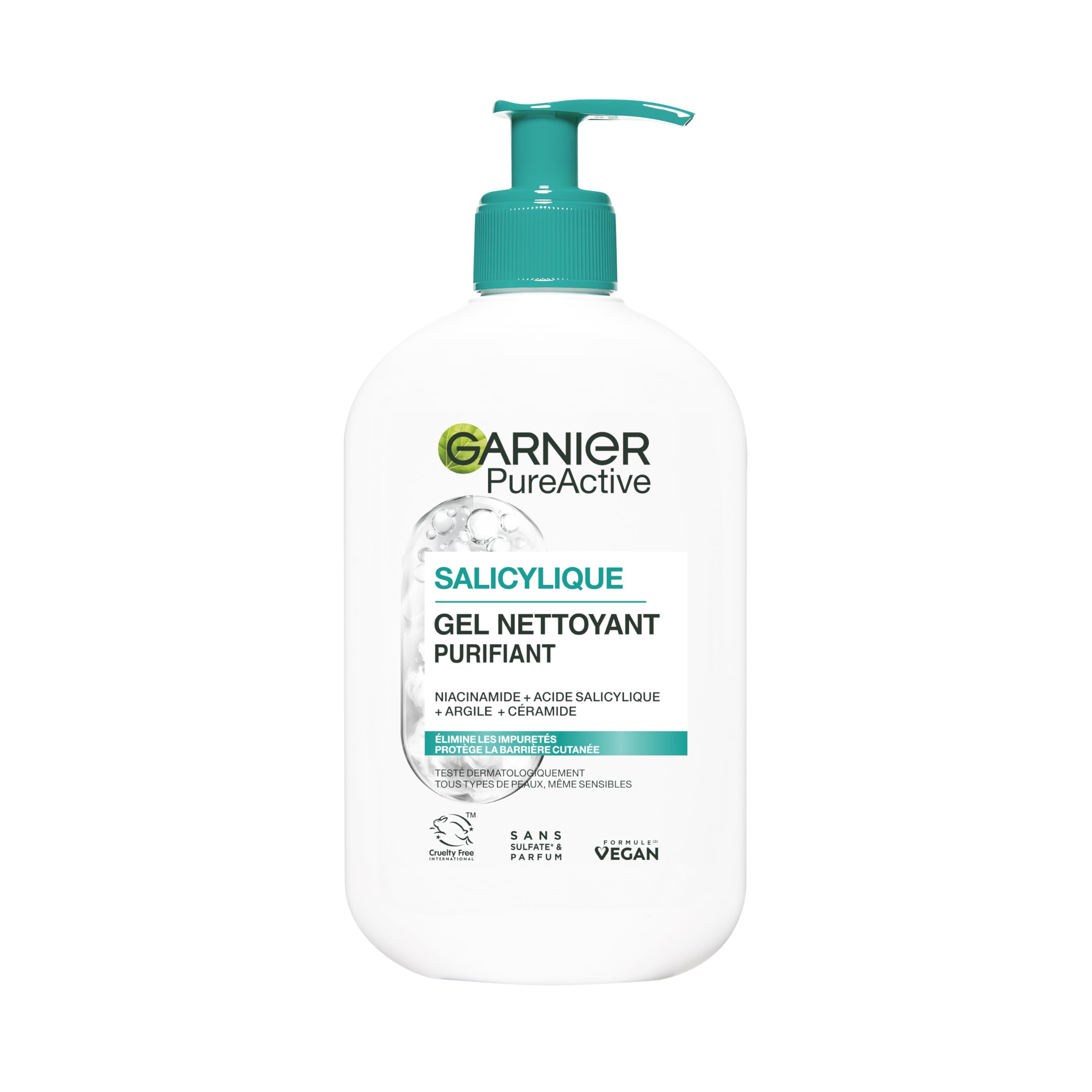 Garnier Pure Active - Gel Nettoyant Moussant - Purifie, Hydrate & Élimine Les Impuretés - Acide Hyaluronique, Céramide, Argile - Vegan & Cruelty Free - Tous Types de Peaux - 250 ml - Image 1