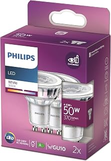 Philips LED Classic 2 Packs [GU10 Spot] 4.6W - 50W Equivalent, 220 - 240V, Blanc 3000K (Non-Dimmable) - Image 1