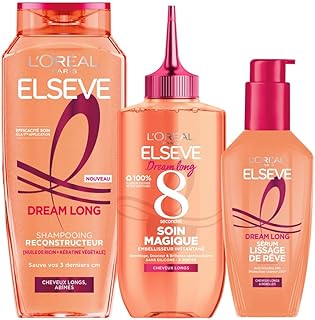 L'ORÉAL PARIS - Long Hair Care Routine - Repaired Lengths - Vegetable Keratin & Castor Oil - Shampoo, Magic Care 8 Seconds, Creme Rescue of Tips - Elseve Dream Long - Image 1