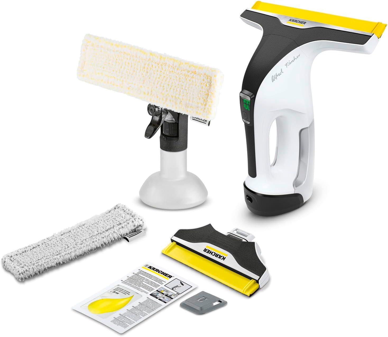 Kärcher Nettoyeur de Vitres Sans Fil WV 7 Signature Line, Autonomie : 100 min, Affichage LED, 2 Buses d'Aspiration, Pulvérisateur Avec 2 Bonnettes Microfibres, Grattoir, 20 ml de Concentré Nettoyant - Image 1