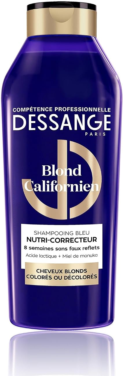 DESSANGE - Blue Nutri-Correcting Shampoo Californian Blonde - Lactic Acid & Manuka Honey - Nourishes & Neutralises Yellow Reflections - Blond, Colored, Bleached Hair - 280ml - Image 1