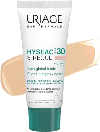 Uriage Hyseac Global Tinted Skin Care SPF30 with AHAs & Salicylic Acid, Mattify and Even, High UVA/UVB Protection, for Oily Acne-Prone Skin, High Tolerance, 40ml - Image 1