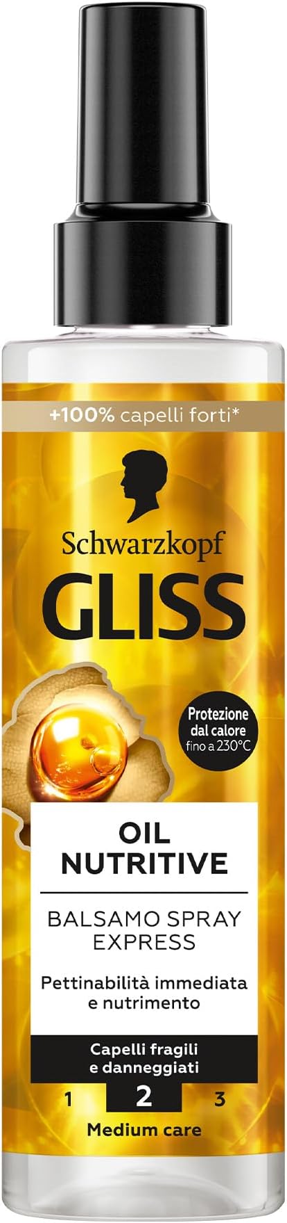 Schwarzkopf Gliss Oil Nutritive Conditioner Spray Express, nährend, 200 ml, Leave in Conditioner Spray mit Omega-9 und Marulaöl, Conditioner ohne Ausspülen und Hitzeschutz für strapaziertes Haar - Image 1