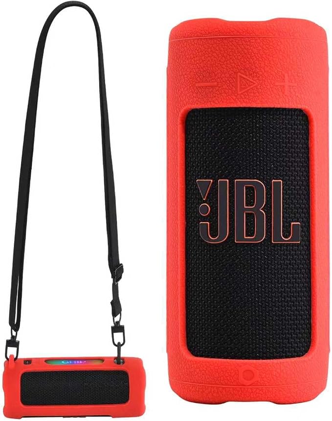 Protective Case for JBL Grip Compact Bluetooth Speaker, Silicone Travel Bag for JBL Grip with Strap & Carabiner Accessories Case (Red) - Image 1