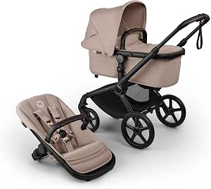 Bugaboo Fox 5 Renew 2-in-1 Offroad Pushchair with Suspension, Easy Folding, Spacious Carrycot, Extendable Seat, One-Handed Operation, Black Frame and Hood Desert Taupe Melange - Image 1