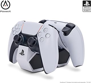 PowerA - Double Station de Charge pour 2 Manettes Sans Fil DualSense, Double Chargeur pour Manettes de Jeu Sony Playstation 5 (Gris/Noir) - Image 1