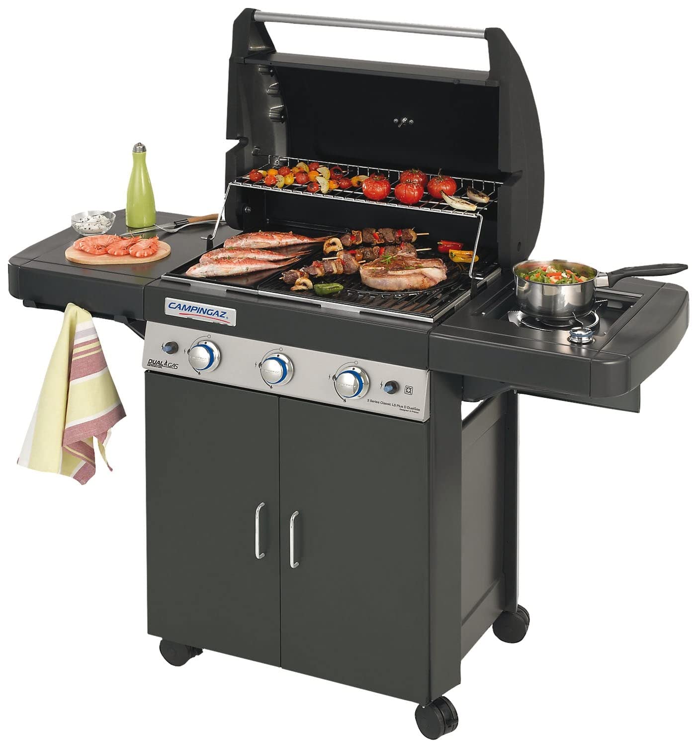 Campingaz 3 Series LS Plus Dual Gas Barbecue Gas, BBQ with 2 Grills, 3 Stainless Steel Burners and 1 Side - Image 1