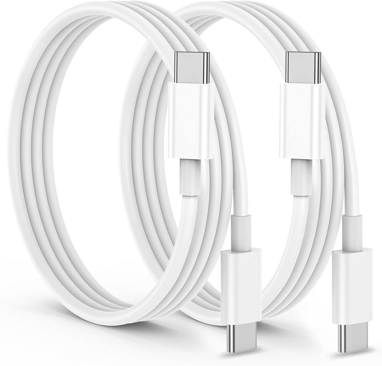 2 Pack USB C Cable 2m to USB-C Cable Fast Charge 4.0 Charger 60W Type C Cable for iPhone 16 15 Samsung S25/S24 Ultra A55 A35 iPad Air MacBook Pro Google Pixel 9/8/Xiaomi Switch PS5 (WHITE) - Image 1